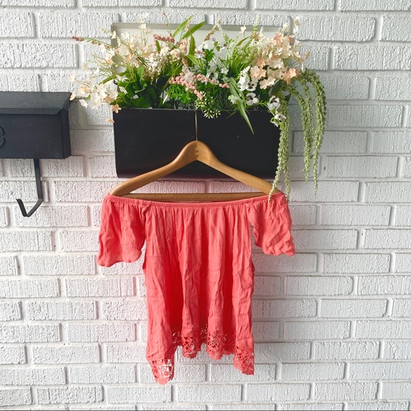Sophie Rue Tops - Sophie Rue Salmon Orange/Pink Off The Shoulder Top